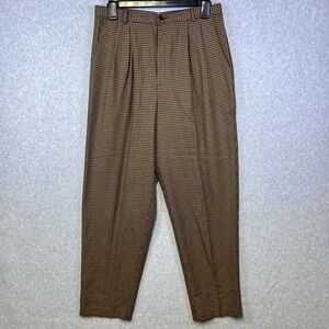 Samantha Pants Women's 12P Brown Polyester Check Slash Pockets Fly Zip 30x28 VTG